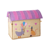 Rice Raffia Opbevaringshus, lille - Party Animals Theme