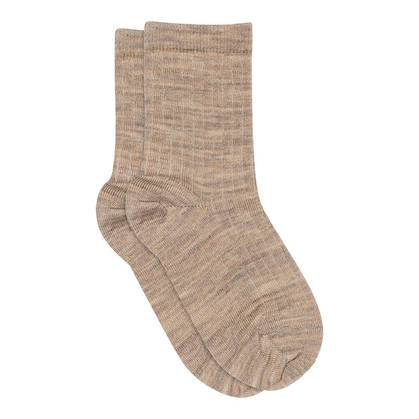 MP Kids Rib Strømper, Bomuld - Light Brown Melange