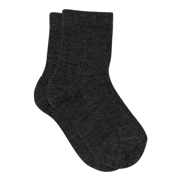 MP Kids Rib Strømper, Uld - Dark Grey Melange