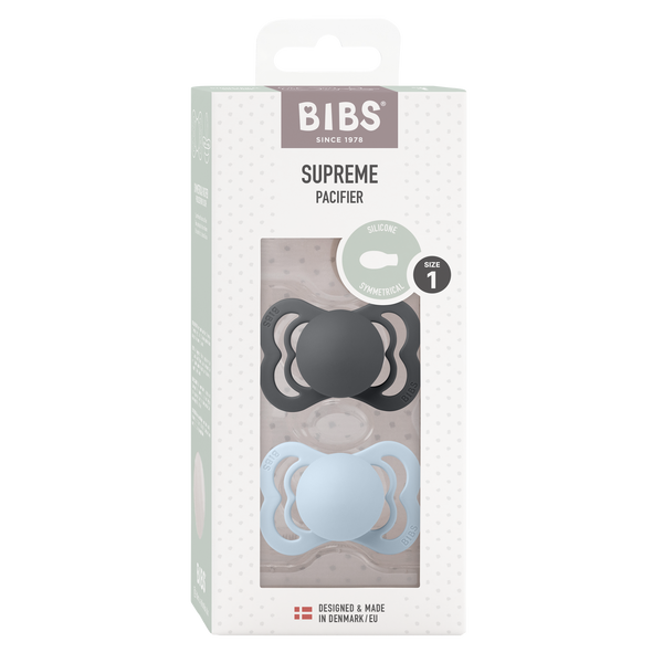 Bibs Supreme Silicone, 2-pack - Iron/Baby Blue