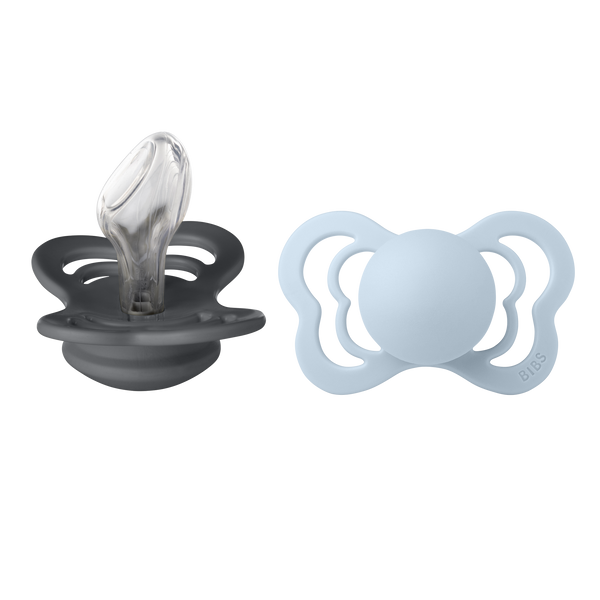 Bibs Couture Anatomical Silicone, 2-pack - Iron/Baby Blue