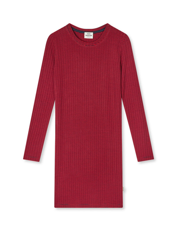 Mads Nørgaard 5x5 Classic Stripe Dubina Kjole - Parisian Night/High Risk Red