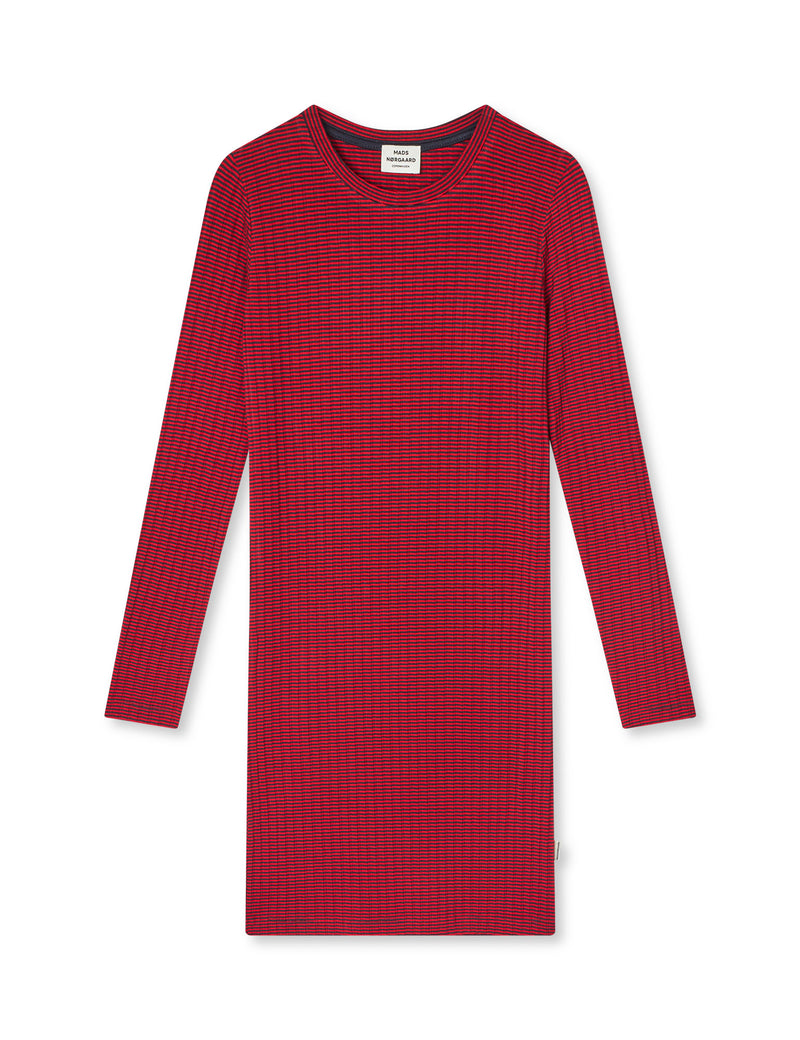 Mads Nørgaard 5x5 Classic Stripe Dubina Kjole - Parisian Night/High Risk Red