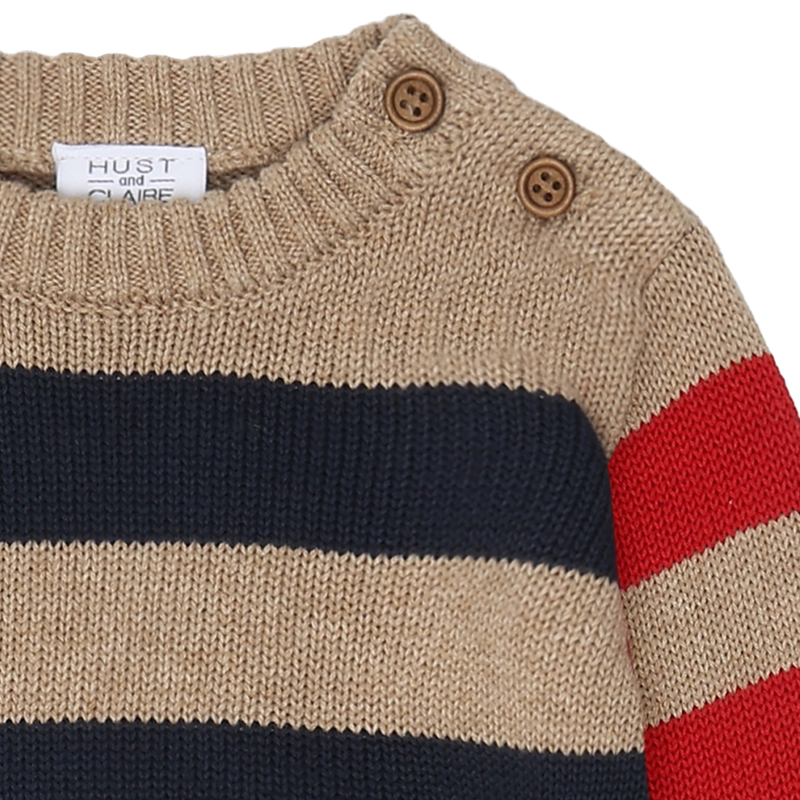 Hust & Claire Pilou Strik Bluse - Stripes Biscuit