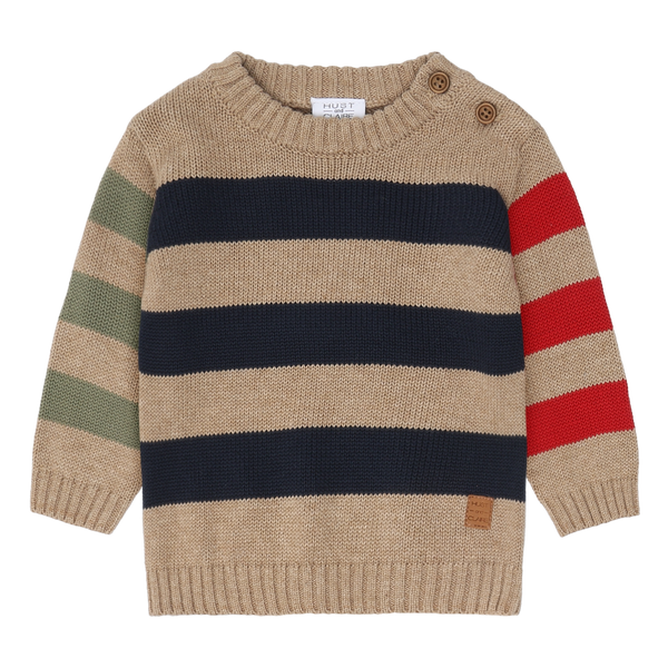Hust & Claire Pilou Strik Bluse - Stripes Biscuit