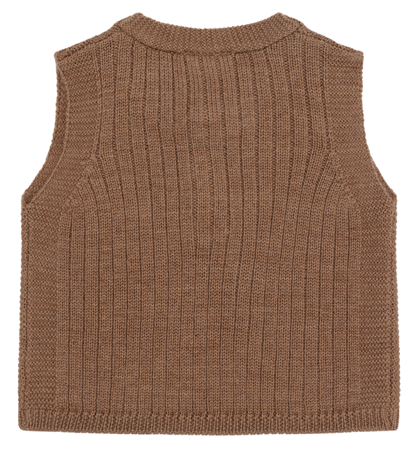 Hust & Claire Edi Strik Vest, Merino Uld - Coca Mocha