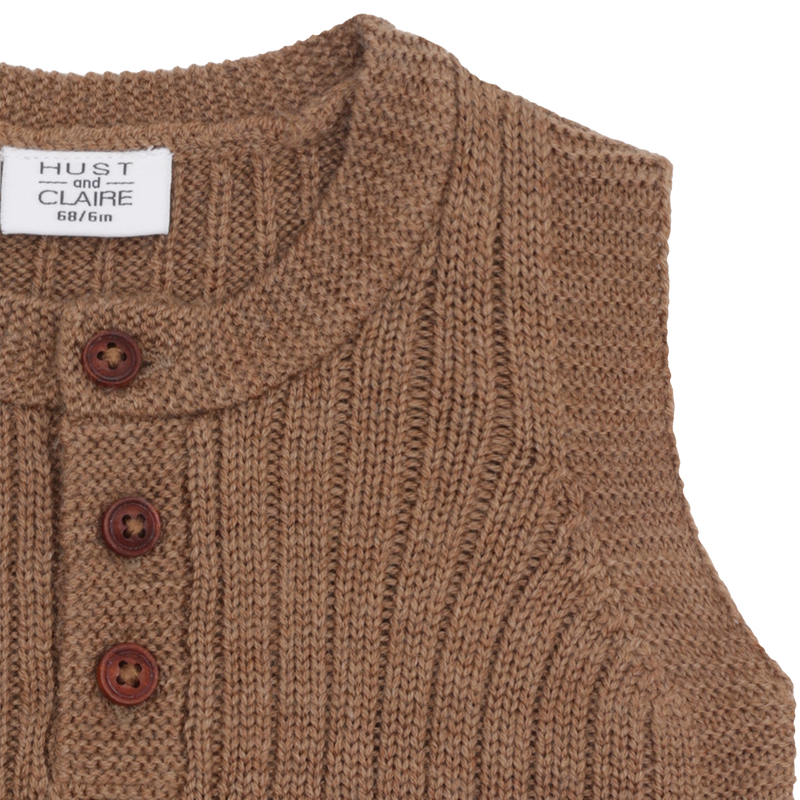 Hust & Claire Edi Strik Vest, Merino Uld - Coca Mocha