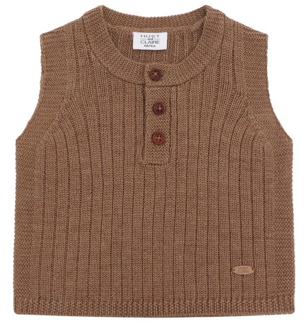 Hust & Claire Edi Strik Vest, Merino Uld - Coca Mocha