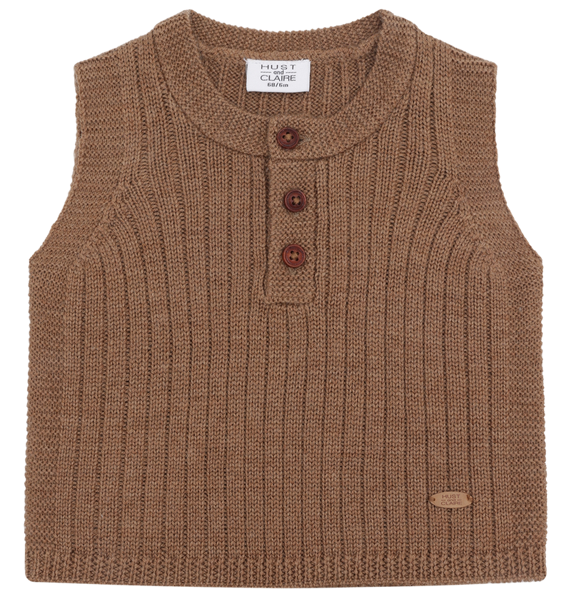 Hust & Claire Edi Strik Vest, Merino Uld - Coca Mocha