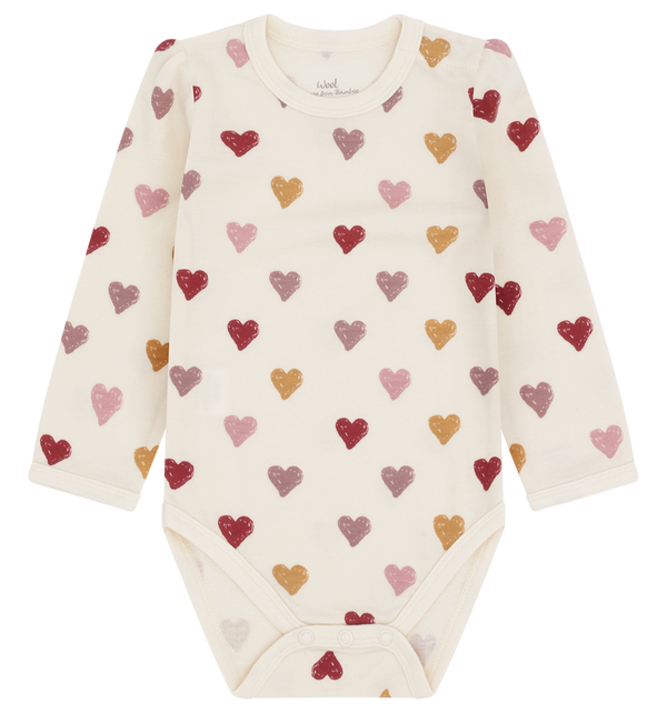 Hust & Claire Baloo Hearts Puff Body, Uld/Bambus - Off White