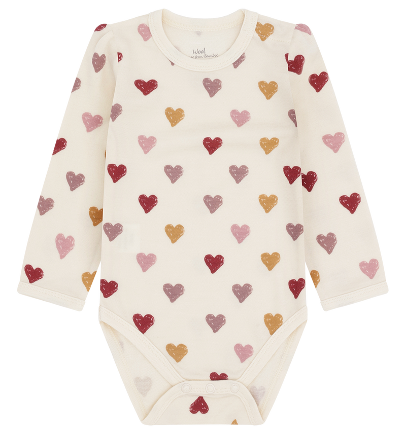 Hust & Claire Baloo Hearts Puff Body, Uld/Bambus - Off White