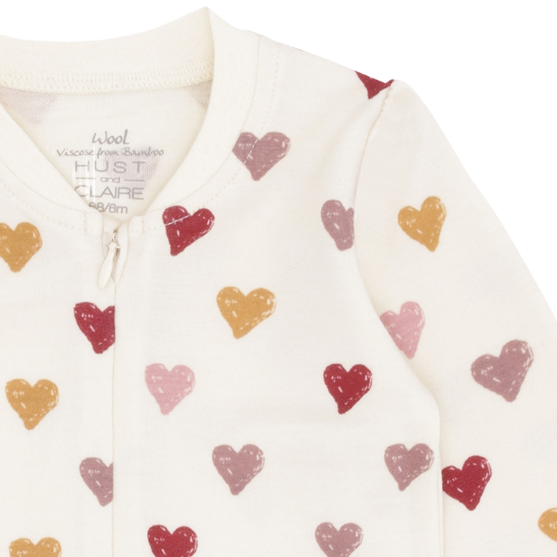 Hust & Claire Manu Hearts Puff Heldragt, Uld/Bambus - Off White