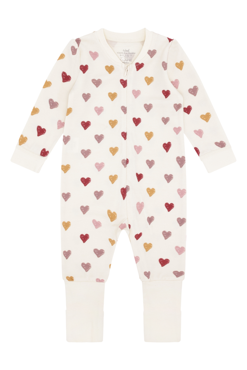 Hust & Claire Manu Hearts Puff Heldragt, Uld/Bambus - Off White