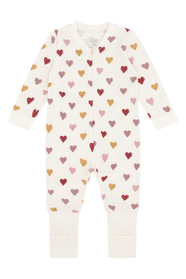 Hust & Claire Manu Hearts Puff Heldragt, Uld/Bambus - Off White