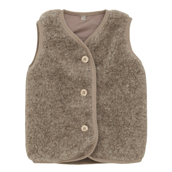 Huttelihut Teddy Vest, Uld m. inderfoer - Camel Melange