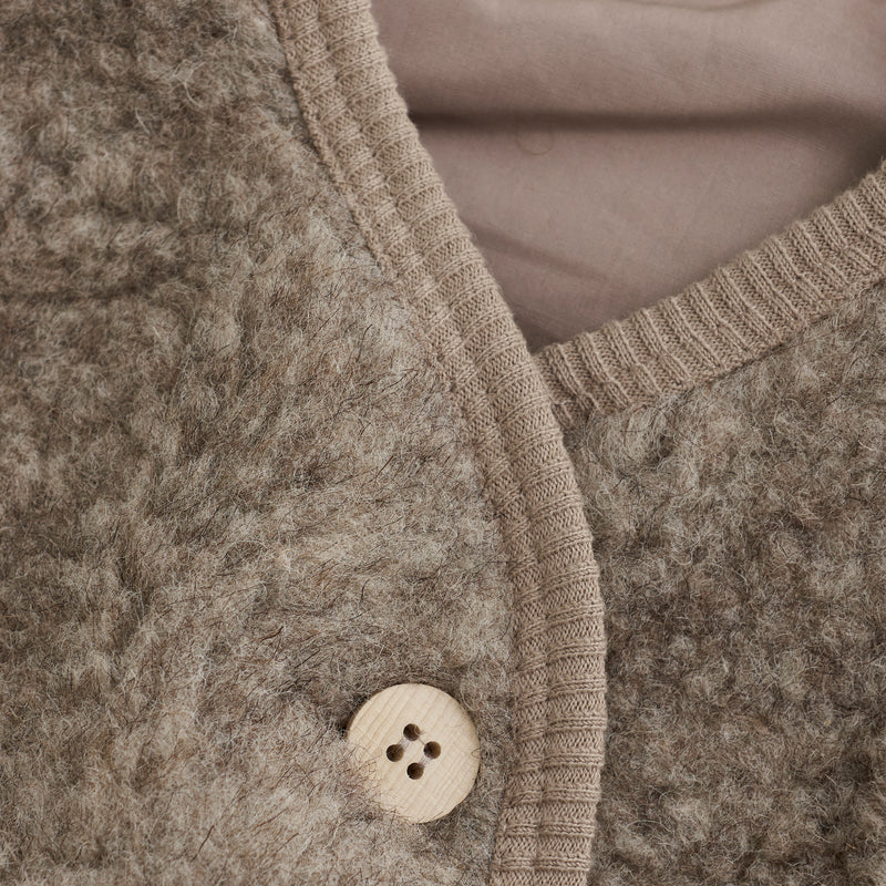 Huttelihut Teddy Vest, Uld m. inderfoer - Camel Melange