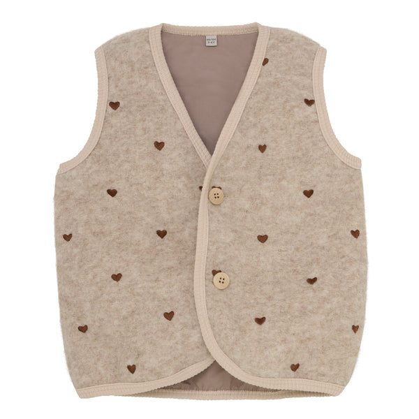 Huttelihut Vest, Uld m. inderfoer  - Sand Melange