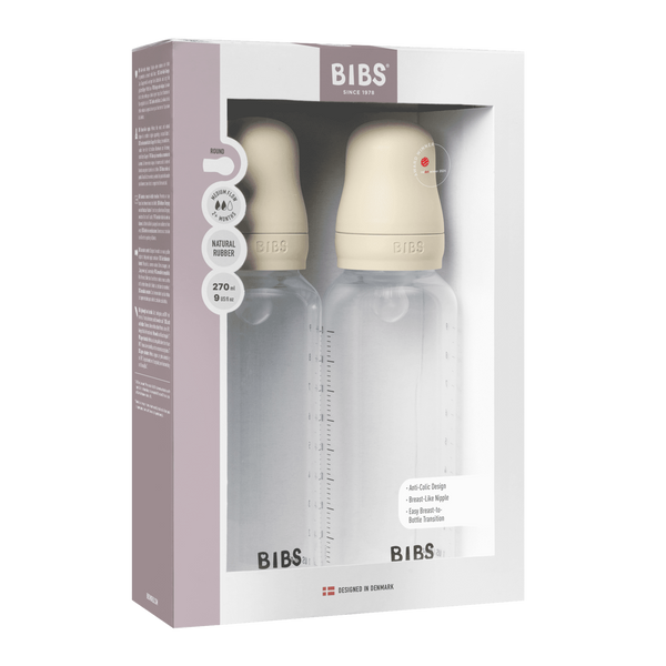 Bibs Sutteflaske 270 ml, Silicone medium flow, 2-pak - Ivory