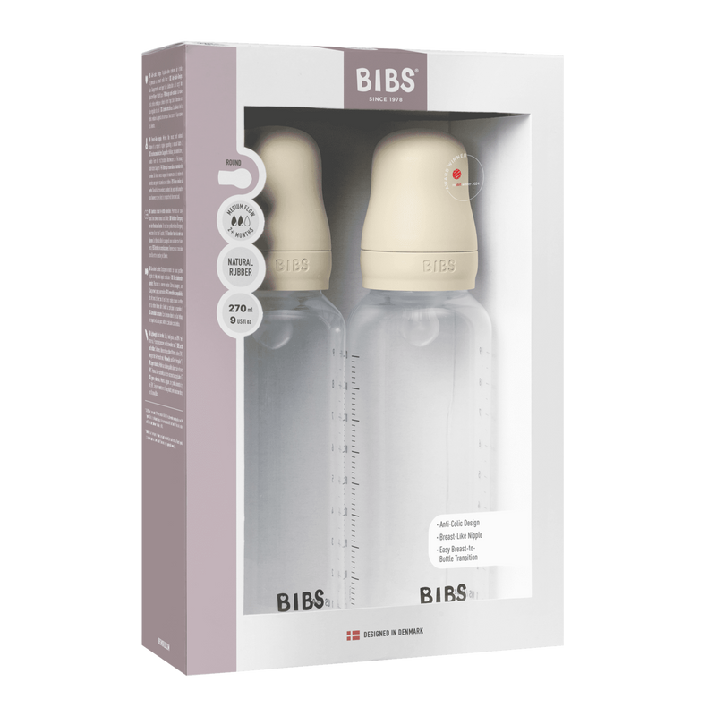 Bibs Sutteflaske 270 ml, Silicone medium flow, 2-pak - Ivory