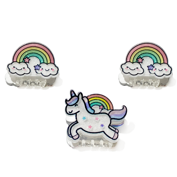 Great Pretenders Unicorn Rainbow mini Hårclips, 3-pack