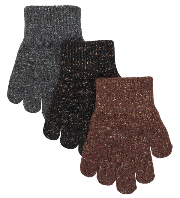 Mikk-Line Magic Lurex Strik Vanter, 3-pak - French Roast/Black/Antrazite