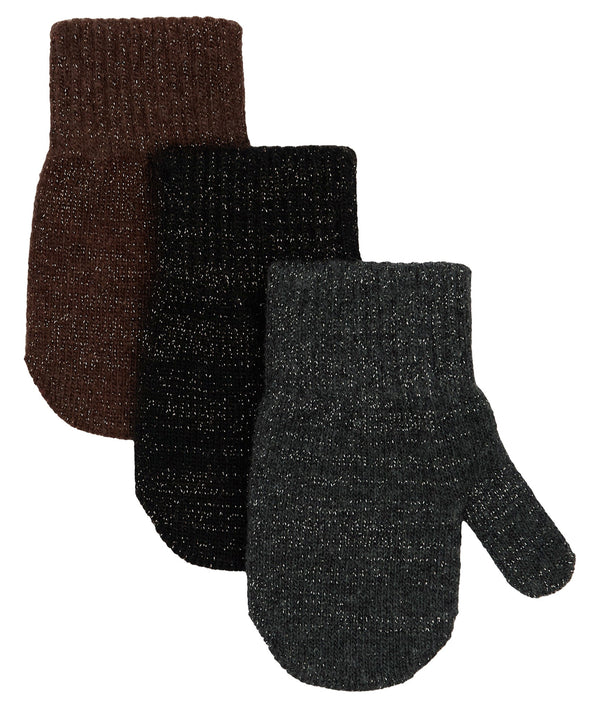 Mikk-Line Magic Lurex Strik Vanter, 3-pak - French Roast/Black/Antrazite