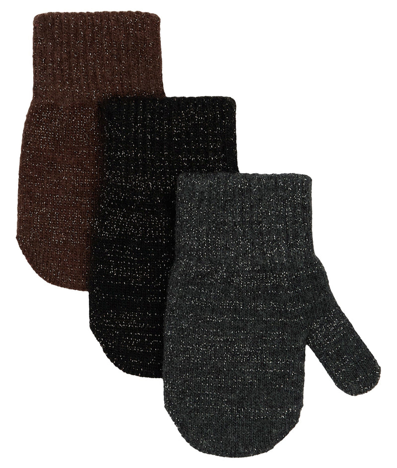 Mikk-Line Magic Lurex Strik Vanter, 3-pak - French Roast/Black/Antrazite