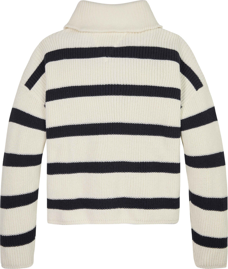 Tommy Hilfiger Stripe Half Zip Strik Bluse - Blue Stripe