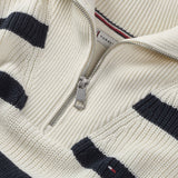 Tommy Hilfiger Stripe Half Zip Strik Bluse - Blue Stripe