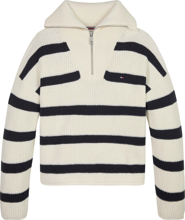 Tommy Hilfiger Stripe Half Zip Strik Bluse - Blue Stripe