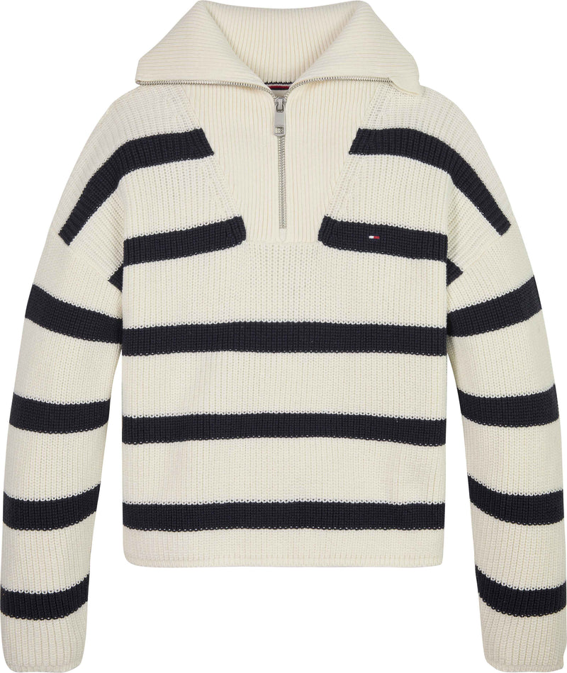 Tommy Hilfiger Stripe Half Zip Strik Bluse - Blue Stripe