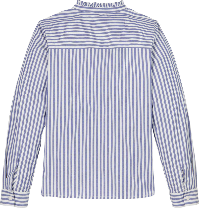 Tommy Hilfiger Ruffle Collar Skjorte - Mid Blue Stripe