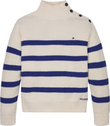 Tommy Hilfiger Mock Neck Strik Bluse - Ivory Petal/Blue