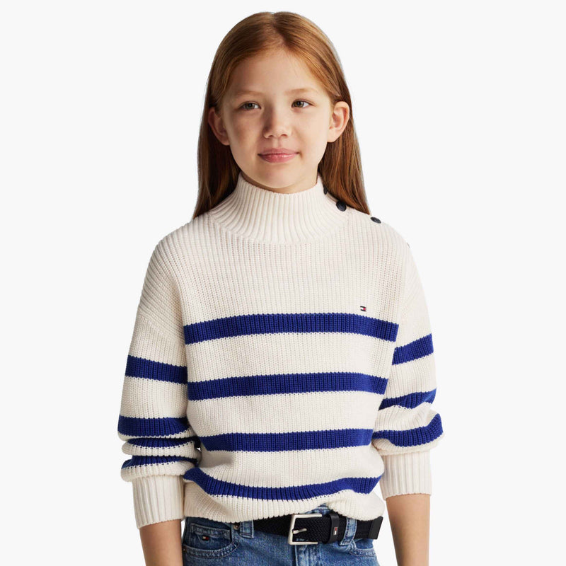 Tommy Hilfiger Mock Neck Strik Bluse - Ivory Petal/Blue