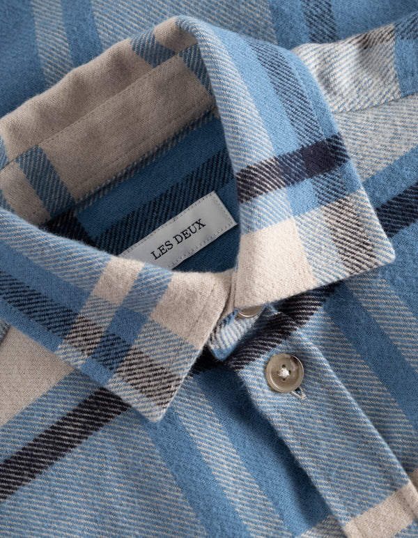LES DEUX Joseph Check Oversize Skjorte - Washed Denim Blue