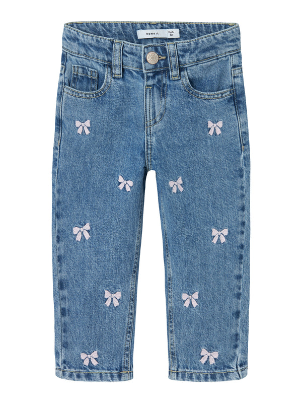 Name It Bella Mom Emb. Jeans - Medium Blue Bows