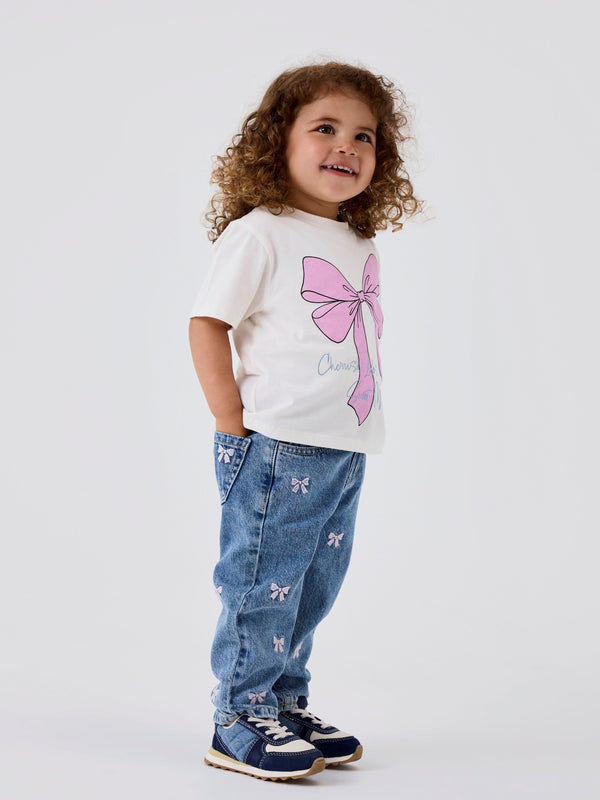 Name It Bella Mom Emb. Jeans - Medium Blue Bows
