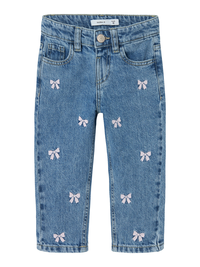 Name It Bella Mom Emb. Jeans - Medium Blue Bows