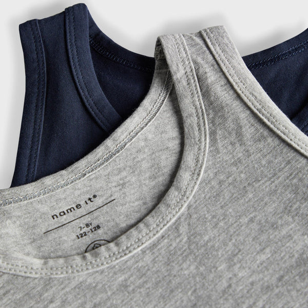 Name It Tank Undertrøje, 2-pak - Grey Melange/Navy