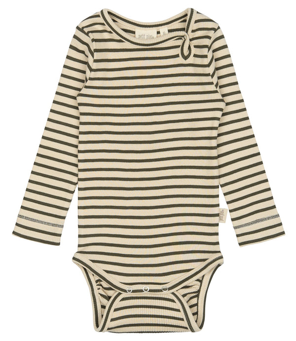 Petit Piao Body Modal Striped - Green Leaf/Off White