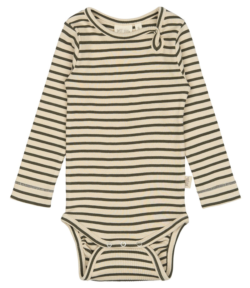 Petit Piao Body Modal Striped - Green Leaf/Off White