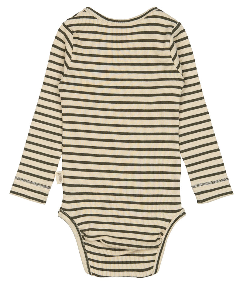 Petit Piao Body Modal Striped - Green Leaf/Off White