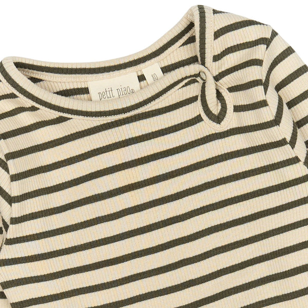 Petit Piao Body Modal Striped - Green Leaf/Off White