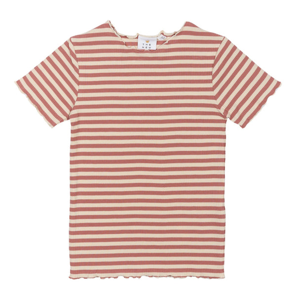 The New Moore Collar Rib T-Shirt - Old Rose Striped