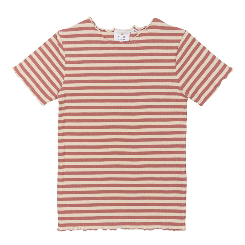 The New Moore Collar Rib T-Shirt - Old Rose Striped