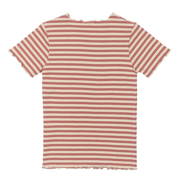The New Moore Collar Rib T-Shirt - Old Rose Striped