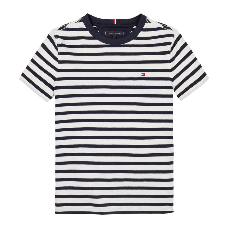 ESSENTIAL COTTON REG FIT TEE SS - Dark Night Navy White Breton Stripe