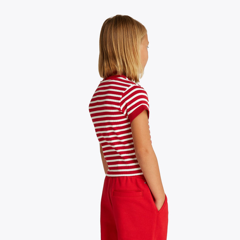 RUFFLE STRIPE TOP SS - Primary Red Stripes