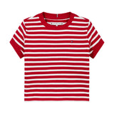 RUFFLE STRIPE TOP SS - Primary Red Stripes