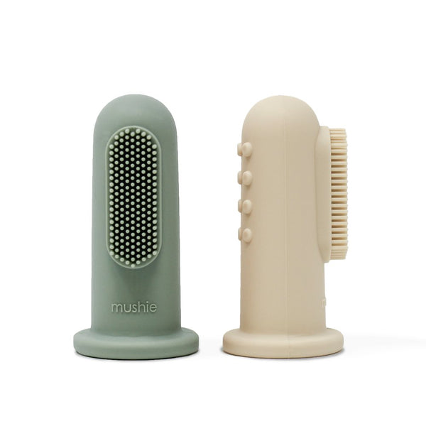 Mushie Finger Tandbørste - Cambridge Blue/Shifting Sand
